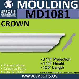 MD1081 Spectis Crown Molding Trim 3 1/4"P x 4 1/4"H x 144"L