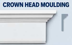 MD1083 Crown Head Moulding — Polyurethane — 3⅜″ P × 9⅛″ H × 12′ L — moulding and grey side profile
