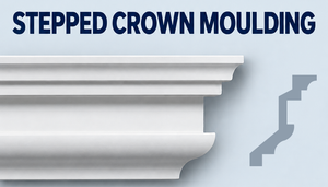 MD1099 Spectis Stepped Crown Moulding 8¼″P x 11¼″H x 12′L — moulding and CAD-derived grey side profile