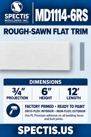 MD1114-6RS Rough-Sawn Flat Trim — ¾″ projection × 6″ height × 12′ length