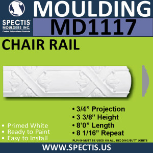 MD1117 Spectis Molding Rail Trim 3/4"P x 3 3/8"H x 96"L