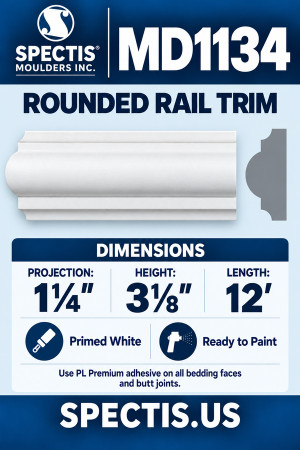 MD1134 Rounded Rail Trim — Spectis moulding dimensions and profile