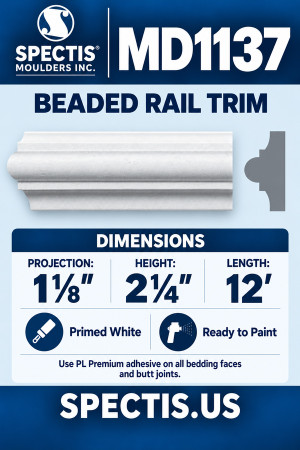 MD1137 Beaded Rail Trim — Spectis moulding dimensions and profile