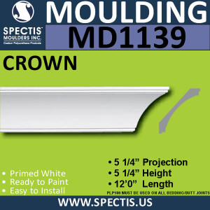MD1139 Spectis Crown Molding Trim 5 1/4"P x 5 1/4"H x 144"L