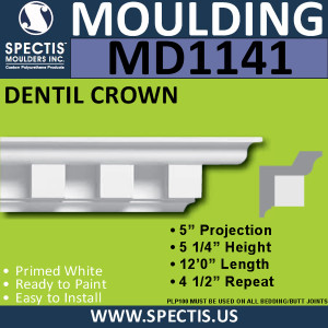 MD1141 Spectis Crown Molding Dentil Trim 5"P x 5 1/2"H x 144"L