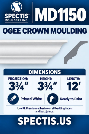MD1150 Ogee Crown Moulding — Spectis moulding dimensions and profile