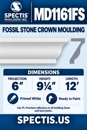MD1161FS Fossil Stone Crown Moulding — Spectis moulding dimensions and profile