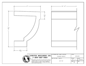 MD1162 Cove Crown Moulding manufacturer CAD drawing — 9″ projection × 12¼″ height × 12′ length