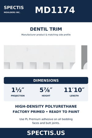 MD1174 Dentil Trim — dimensions and moulding profile