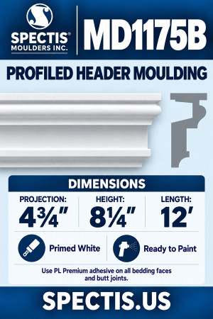MD1175B Profiled Header Moulding — Spectis moulding dimensions and profile