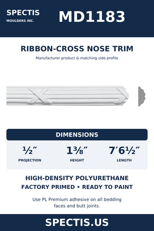 MD1183 Ribbon-Cross Nose Trim — dimensions and moulding profile