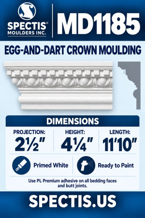 MD1185 Egg-and-Dart Crown Moulding — Spectis moulding dimensions and profile