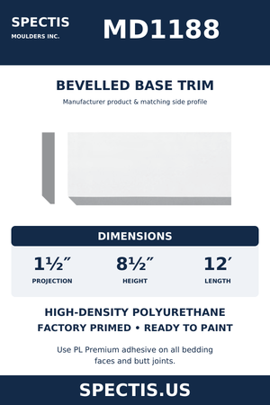 MD1188 Bevelled Base Trim — dimensions and moulding profile