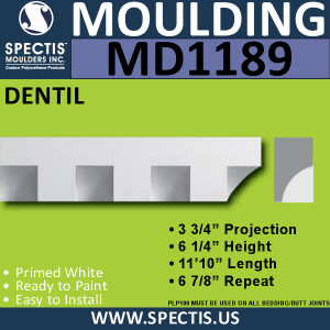 MD1189 Spectis Molding Dentil Trim 3 3/4"P x 6 1/2"H x 142"L