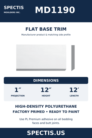 MD1190 Flat Base Trim — dimensions and moulding profile