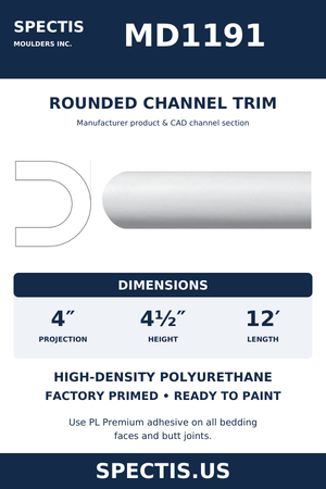 MD1191 Rounded Channel Trim — dimensions and moulding profile