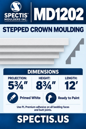 MD1202 Stepped Crown Moulding — Spectis moulding dimensions and profile