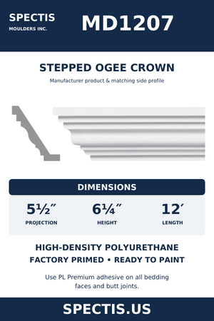 MD1207 Stepped Ogee Crown — dimensions and moulding profile