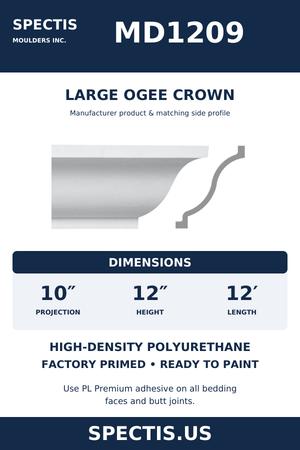 MD1209 Large Ogee Crown — dimensions and moulding profile