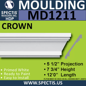 MD1211 Spectis Crown Molding Trim 5 1/2"P x 7 3/4"H x 144"L