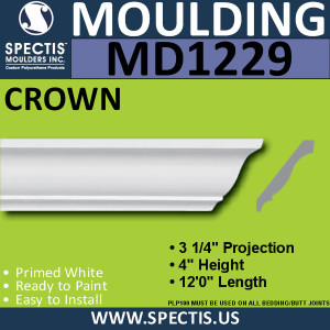 MD1229 Spectis Crown Molding Trim 3 1/4"P x 4 1/8"H x 144"L