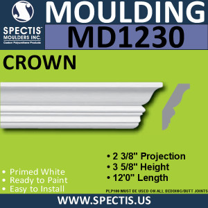 MD1230 Spectis Crown Molding Trim 2 3/8"P x 3 5/8"H x 144"L