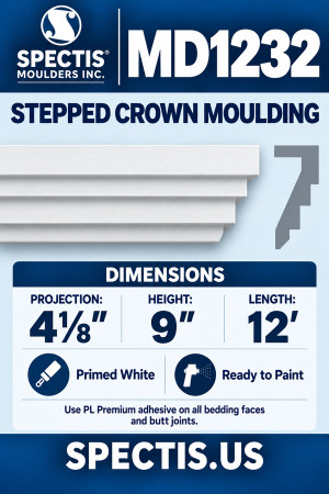 MD1232 Stepped Crown Moulding — Spectis moulding dimensions and profile