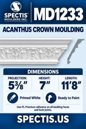 MD1233 Acanthus Crown Moulding — Spectis moulding dimensions and profile