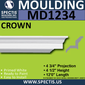 MD1234 Spectis Crown Molding Trim 4 3/4"P x 4 1/2"H x 144"L