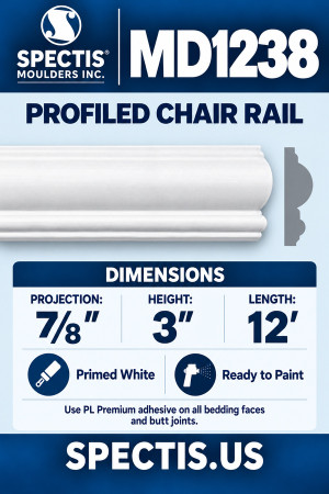MD1238 Profiled Chair Rail — Spectis moulding dimensions and profile