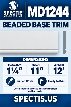 MD1244 Beaded Base Trim — Spectis moulding dimensions and profile