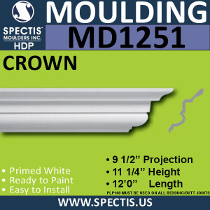 MD1251 Spectis Crown Molding Trim 9 1/2"P x 11 1/4"H x 144"L