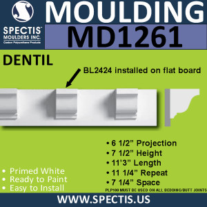 MD1261 Spectis Crown Molding Dentil 6 1/2"P x 7 1/2"H x 144"L