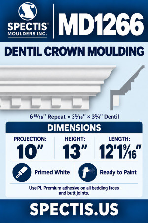 MD1266 Dentil Crown Moulding — Spectis moulding dimensions and profile