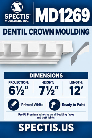 MD1269 Dentil Crown Moulding — Spectis moulding dimensions and profile