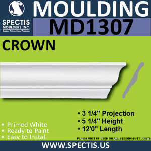 MD1307 Spectis Crown Molding Trim 3 1/4"P x 5 1/4"H x 144"L