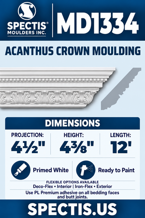 MD1334 Acanthus Crown Moulding — manufacturer-referenced product and side profile