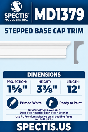 MD1379 moulding — clean white rendering and manufacturer-catalogue-based gray side profile.