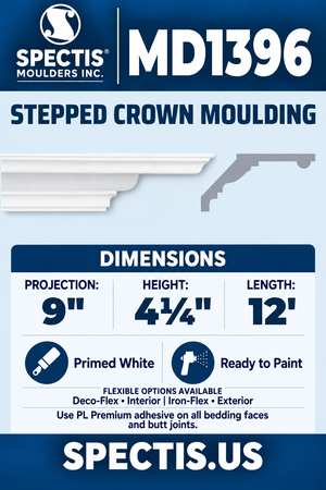 MD1396 moulding — clean white rendering and manufacturer-catalogue-based gray side profile.