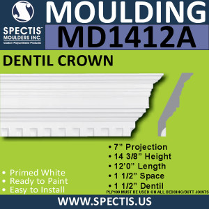 MD1412A Spectis Crown Molding Dentil 7"P x 14 3/8"H x 144"L