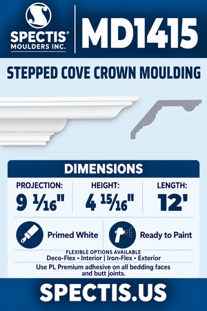 MD1415 moulding — clean white rendering and manufacturer-catalogue-based gray side profile.