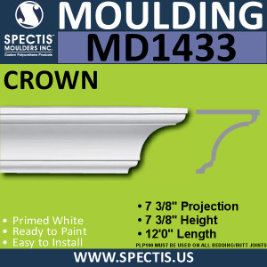 MD1433 Spectis Crown Molding Trim 7 3/8"P x 7 3/8"H x 144"L