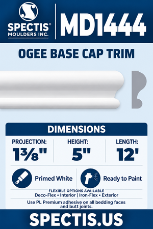 MD1444 moulding — clean white rendering and manufacturer-catalogue-based gray side profile.
