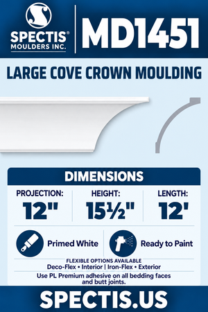 MD1451 moulding — clean white rendering and manufacturer-catalogue-based gray side profile.
