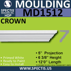 MD1512 Spectis Crown Molding Trim 5"P x 6 3/8"H x 144"L