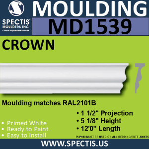 MD1539 Spectis Crown Molding Trim 1 1/2"P x 5 1/8"H x 144"L