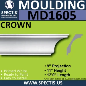 MD1605 Spectis Crown Molding Trim 9"P x 11"H x 144"L