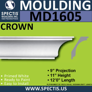 MD1605 Spectis Crown Molding Trim 9"P x 11"H x 144"L