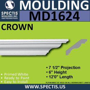 MD1624 Spectis Crown Molding Trim 7 1/2"P x 6"H x 144"L