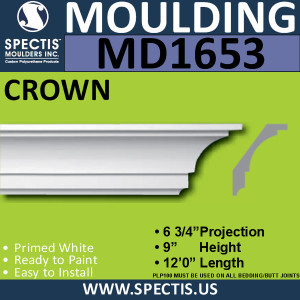 MD1653 Spectis Crown Molding Trim 6 3/4"P x 9"H x 144"L
